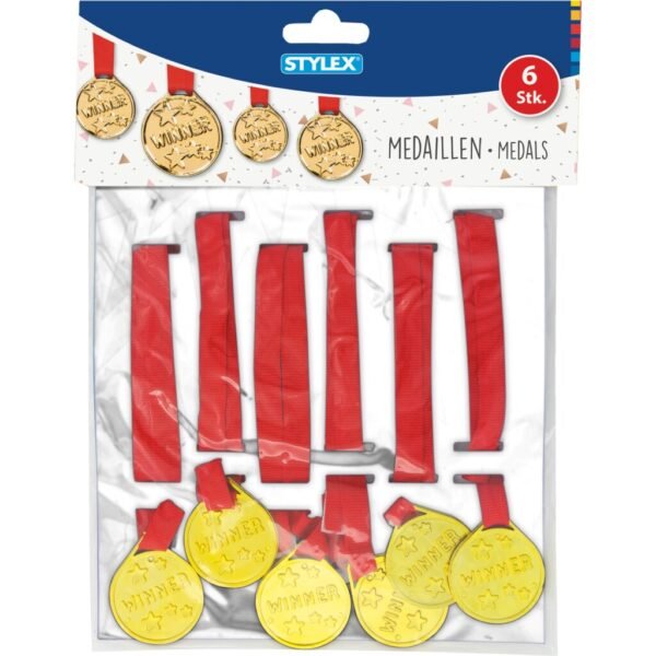 Stylex Metalen Medailles Winner 6 Stuks Goud/Rood - Afbeelding 3
