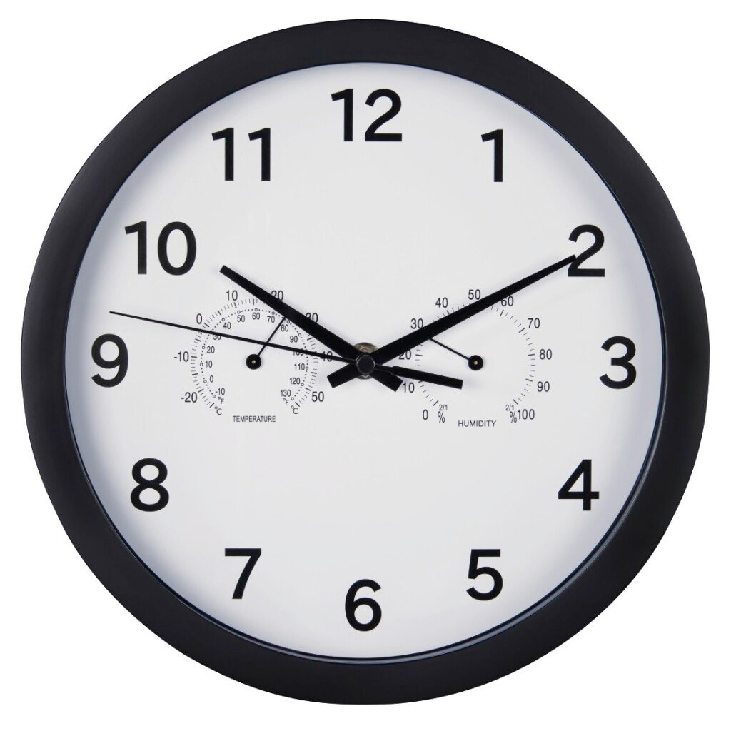 Hama Wandklok Pure Plus Ø 25 Cm Met Thermo-/hygrometer Geluidsarm Zwart - Afbeelding 2