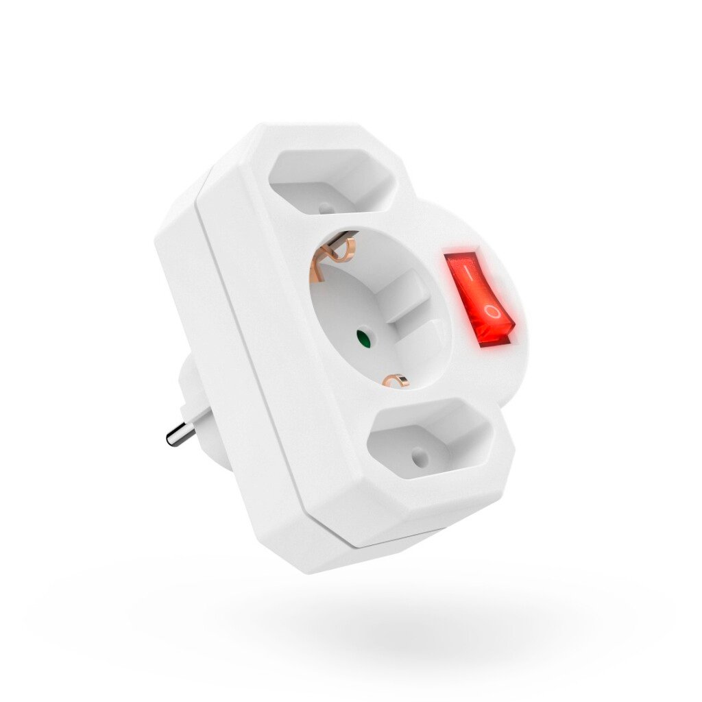 Hama Stopcontactadapter 3-voud. 1x Geaard Stopcontact 2x Euro Schakelaar Wit - Afbeelding 2