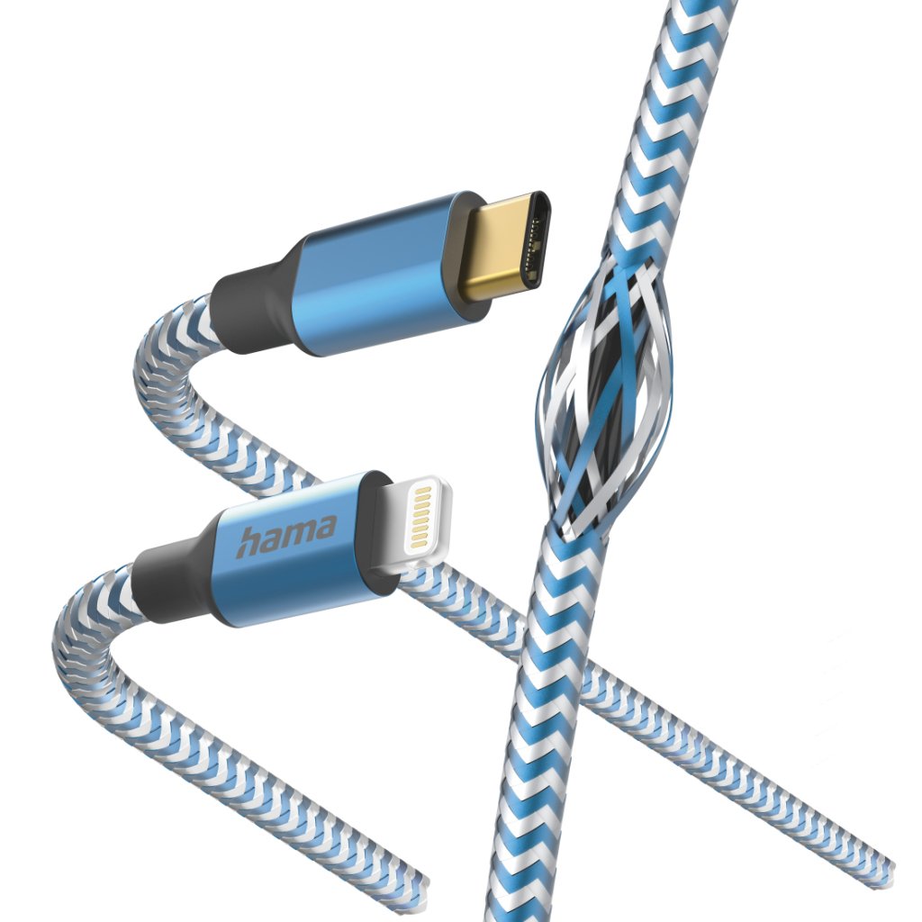 Hama Oplaadkabel Reflective USB-C - Lightning 1,5 M Nylon Blauw - Afbeelding 2