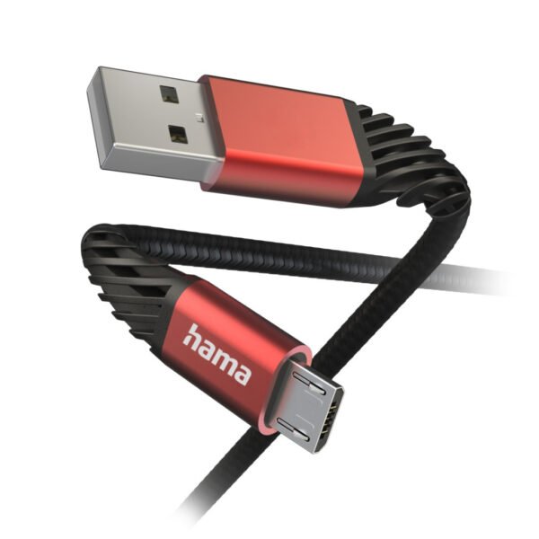 Hama Oplaadkabel Extreme USB-A - Micro-USB 1,5 M Nylon Zwart/rood - Afbeelding 2