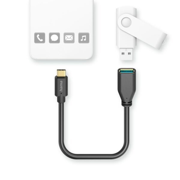 Hama USB-adapterkabel OTG USB-C-stekker - USB-A-aansluiting 15 Cm Zwart - Afbeelding 2