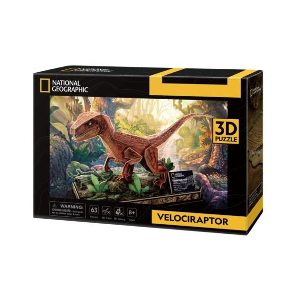 National Geographic Houten 3D Puzzel Velociraptor 63 Stukjes - Afbeelding 3