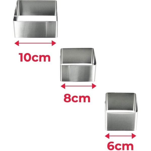 Metaltex Vierkante Kookringen 3 Stuks 6/8/10 cm RVS - Afbeelding 2