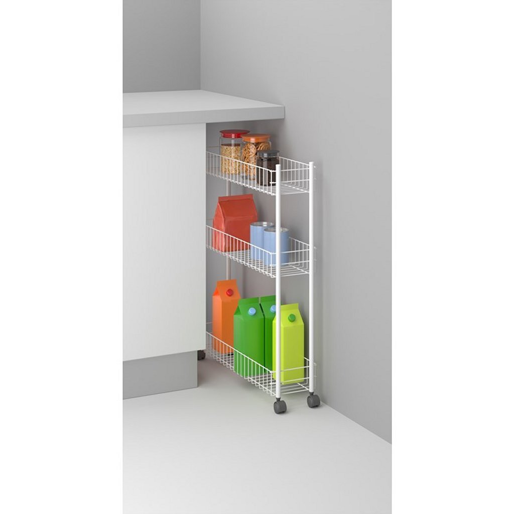 Metaltex Smalle Trolly met Wielen + 3 Etages 56x16x75.7 cm Wit - Afbeelding 2