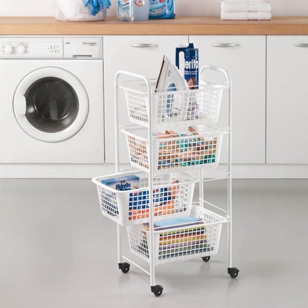 Metaltex Opbergrek met Wielen + 4 Manden 83x38x30 cm Wit - Afbeelding 2