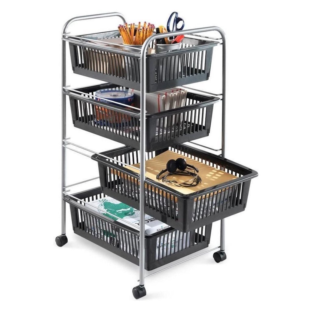 Metaltex Superjumbo Opbergkar 4 Manden 46x35x78 cm Zilver/Zwart - Afbeelding 2