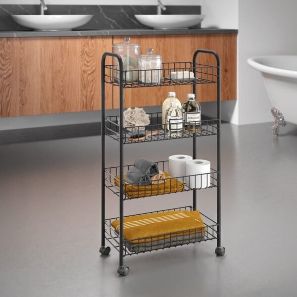 Metaltex Ascona Trolly met Wielen + 4 Manden 41x23x84 cm Mat Zwart/Metaal - Afbeelding 2
