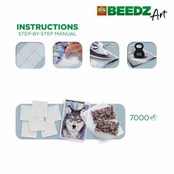 SES Creative Beedz Art Strijkkralen Wolf 45.5x30 cm 7000 Stuks - Afbeelding 2