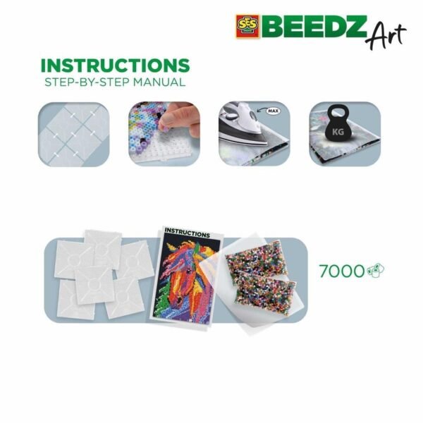 SES Creative Beedz Art Strijkkralen Paard Fantasie 45.5x30 cm 7000 Stuks - Afbeelding 2