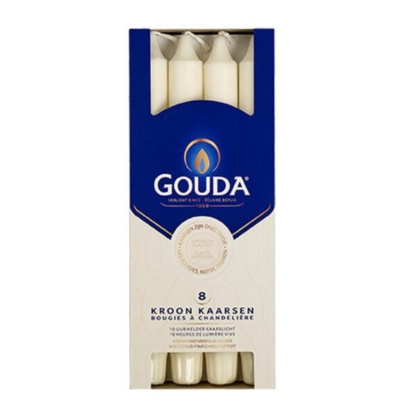 Gouda Kroonkaarsen 24x2.4 cm 8 Stuks Ivoor - Afbeelding 2