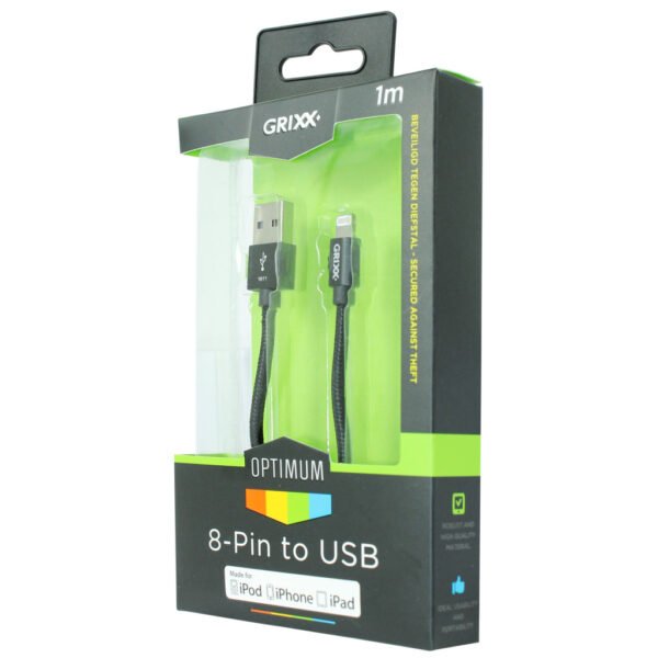 Grixx Laadkabel Zwart Lightn. 1m - Afbeelding 2