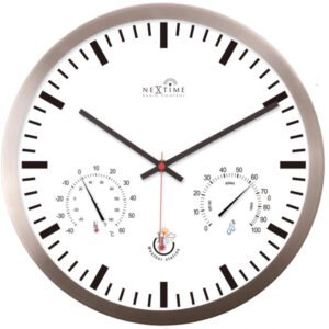 NeXtime NE-90513WI Wandklok + Weerstation 25cm Wit RC Aluminium