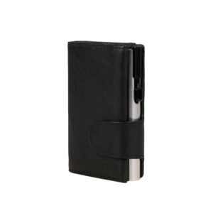 Juscha JU-962201 Pasjeshouder Clicksafe RFID Nappaleer ZW/ZI 8 Pasjes Met Opbergvak Voor Muntgeld