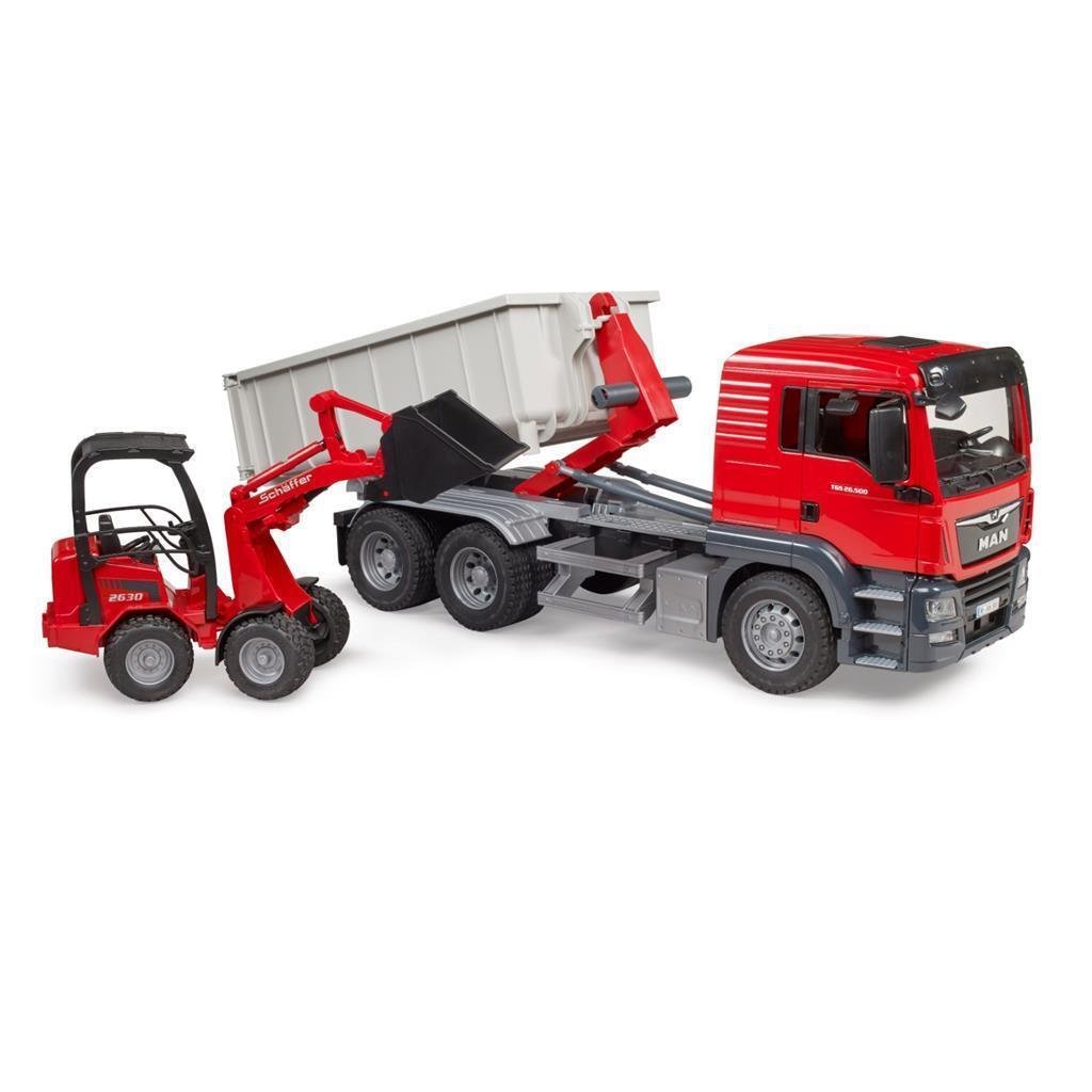 Bruder 03624 Man Vrachtwagen met Afrolcontainer + Schaeff Minigraafmachine - Afbeelding 2