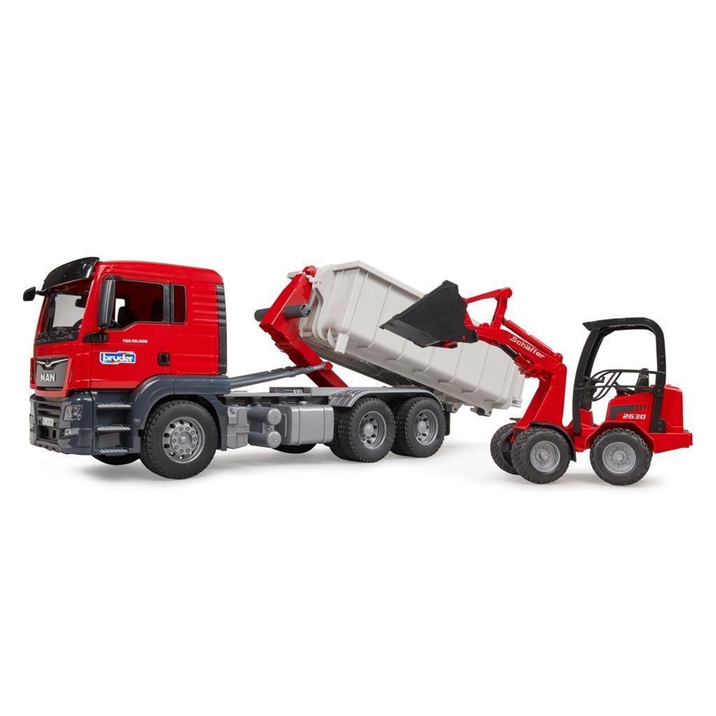 Bruder 03624 Man Vrachtwagen met Afrolcontainer + Schaeff Minigraafmachine - Afbeelding 3