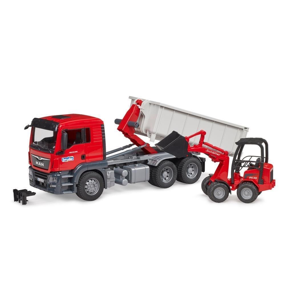 Bruder 03624 Man Vrachtwagen met Afrolcontainer + Schaeff Minigraafmachine - Afbeelding 4