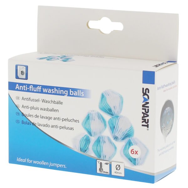 Scanpart Anti-Pluis Wasmachine Ballen 4 cm 6 Stuks Blauw/Wit - Afbeelding 2