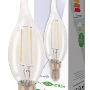 HQ HQLFE14FLTP001 Led Retro Filament Lamp E14 Gebogen Kaars 2 W 210 Lm 2700 K