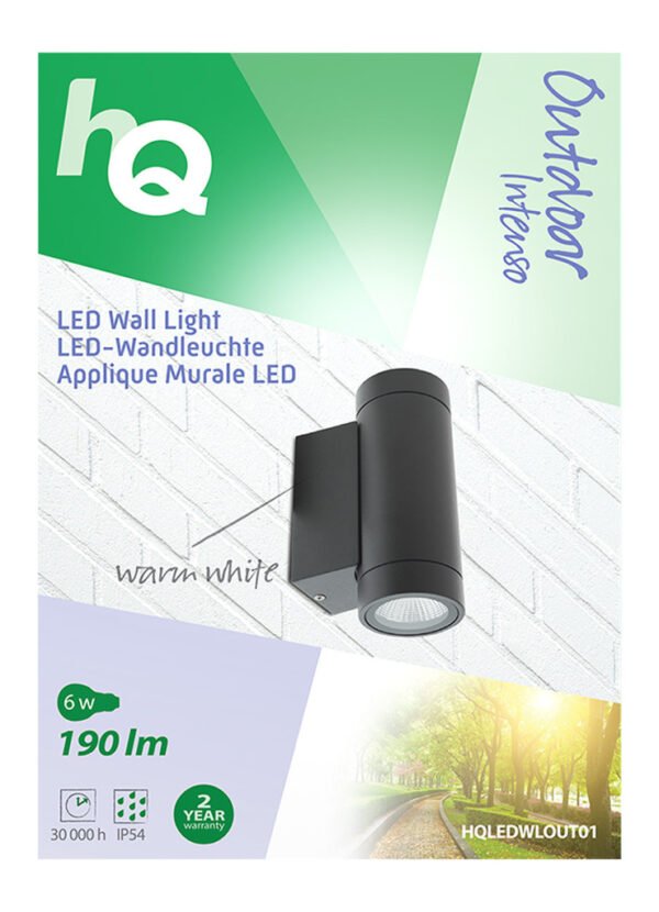 HQ HQLEDWLOUT01 Led Wandlamp Voor Buiten 6 W 190 Lm Zwart - Afbeelding 4