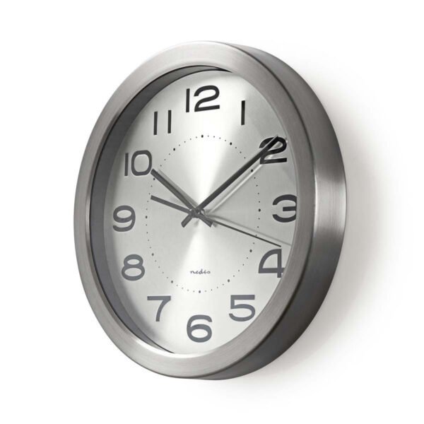 Nedis CLWA010MT30SR Ronde Wandklok Diameter 30 Cm Roestvrij Staal - Afbeelding 2