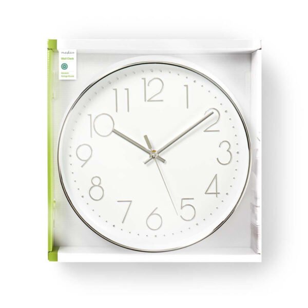 Nedis CLWA015PC30SR Ronde Wandklok Diameter 30 Cm Wit & Zilver - Afbeelding 3