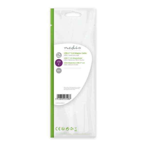 Nedis CCGP60600BK01 Usb 2.0-kabel Type-c Male - A Male 0,1 M Zwart - Afbeelding 3