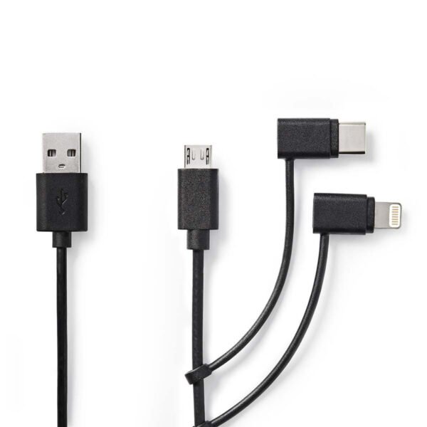 Nedis CCGP60620BK10 3-in-1 Sync And Charge-kabel Usb-a Male - Micro B Male / Type-c Male / Apple Lightning 8-pins Male 1,0 M Zwart - Afbeelding 2
