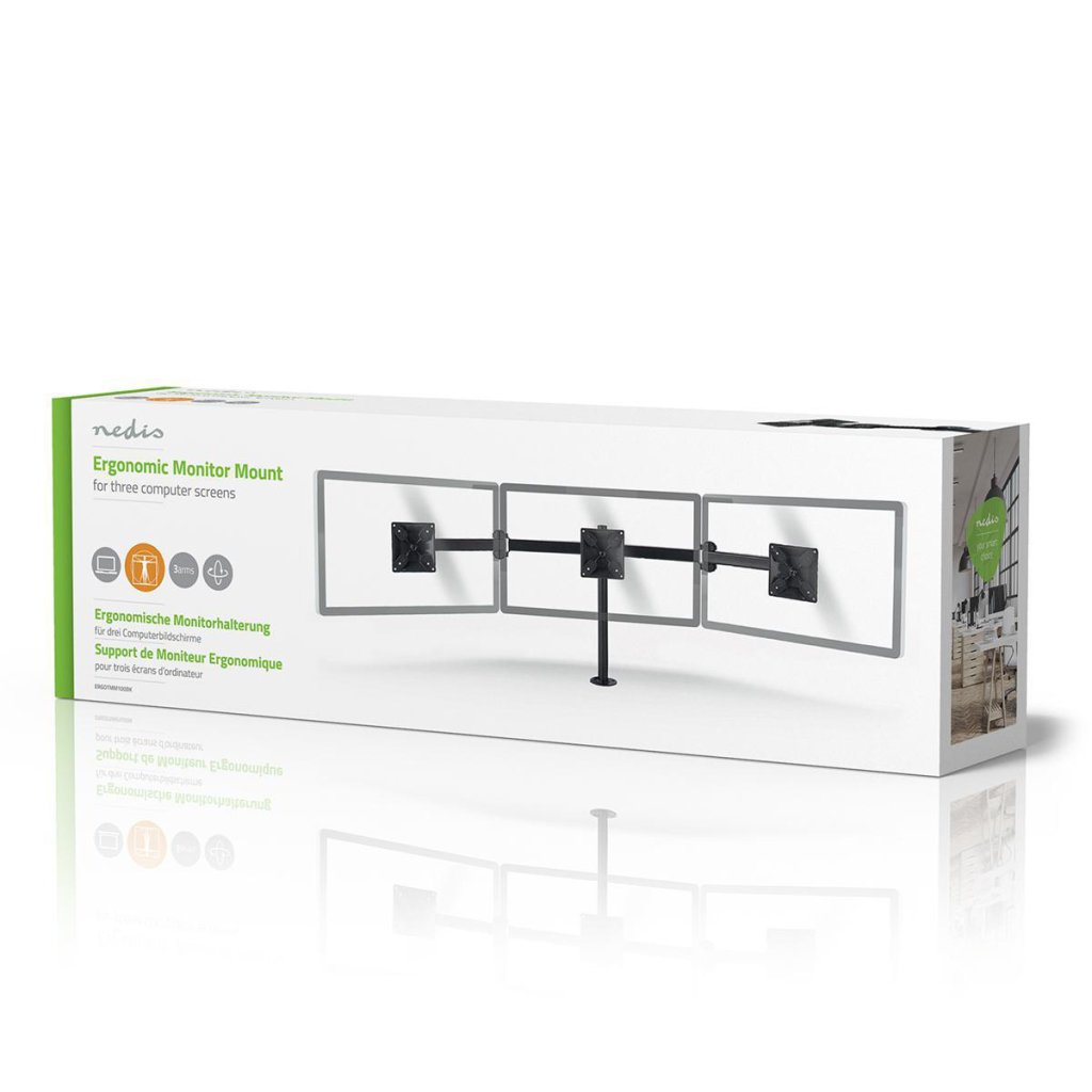 Nedis ERGOTMM100BK Ergonomische Monitorbeugel Drie Monitor-armen Draai- En Kantelbaar Zwart - Afbeelding 6