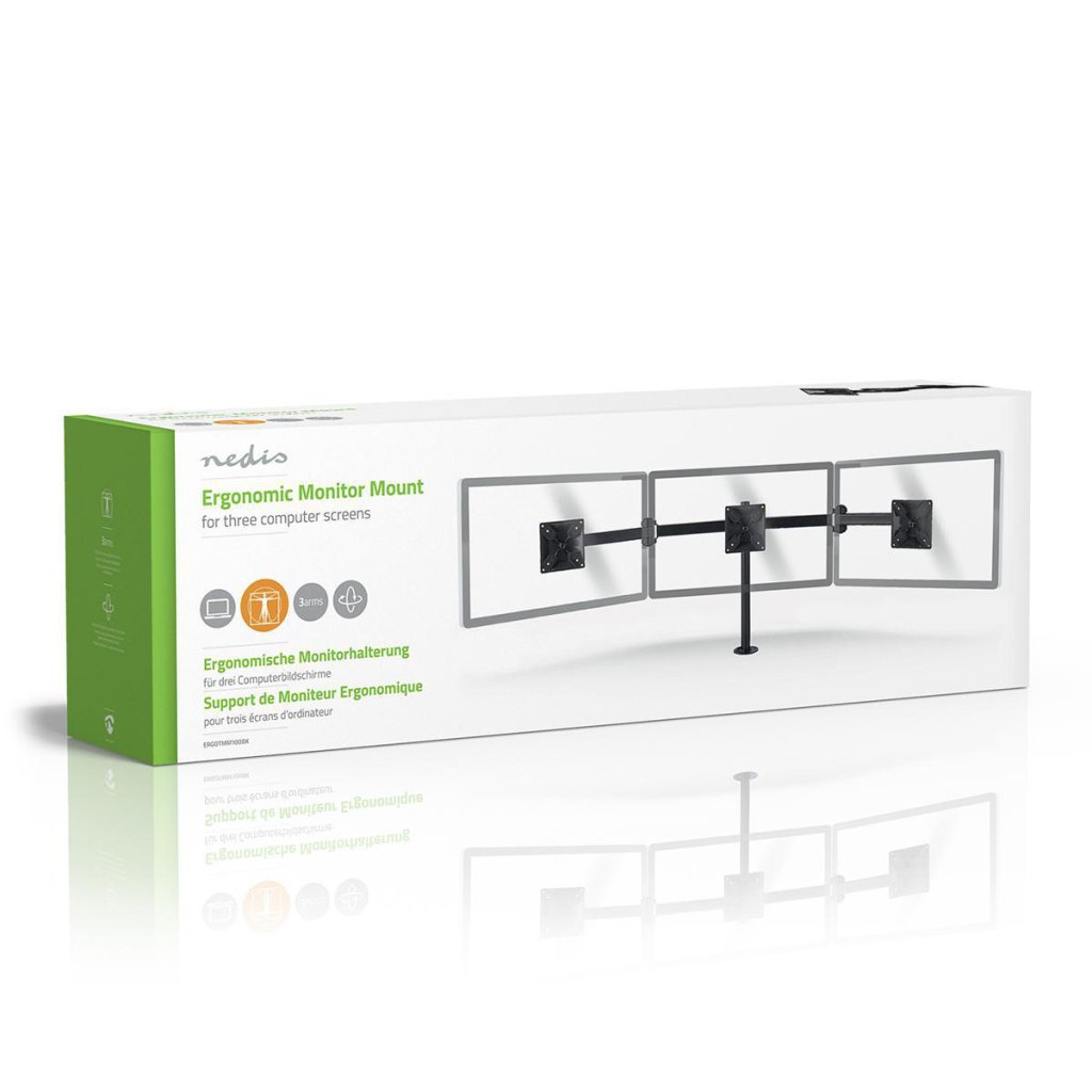 Nedis ERGOTMM100BK Ergonomische Monitorbeugel Drie Monitor-armen Draai- En Kantelbaar Zwart - Afbeelding 7