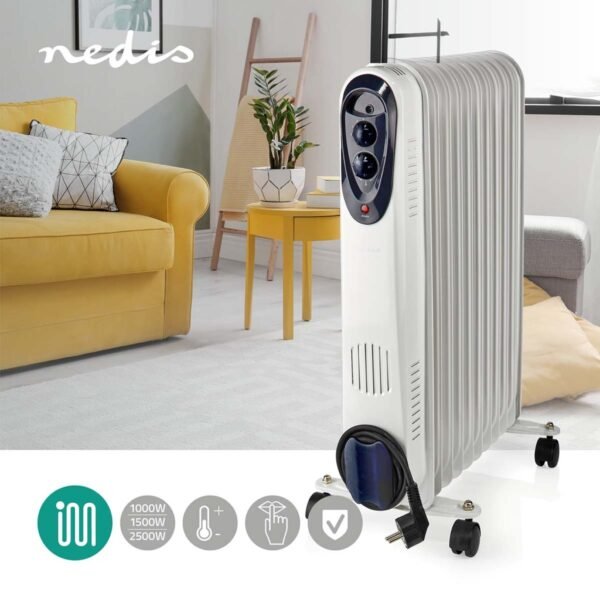 Nedis HTOI30WT11 Mobiele Olieradiator 1000 / 1500 / 2500 W 11 Vinnen Instelbare Thermostaat 3 Warmte Standen Omvalpreventie Wit - Afbeelding 2