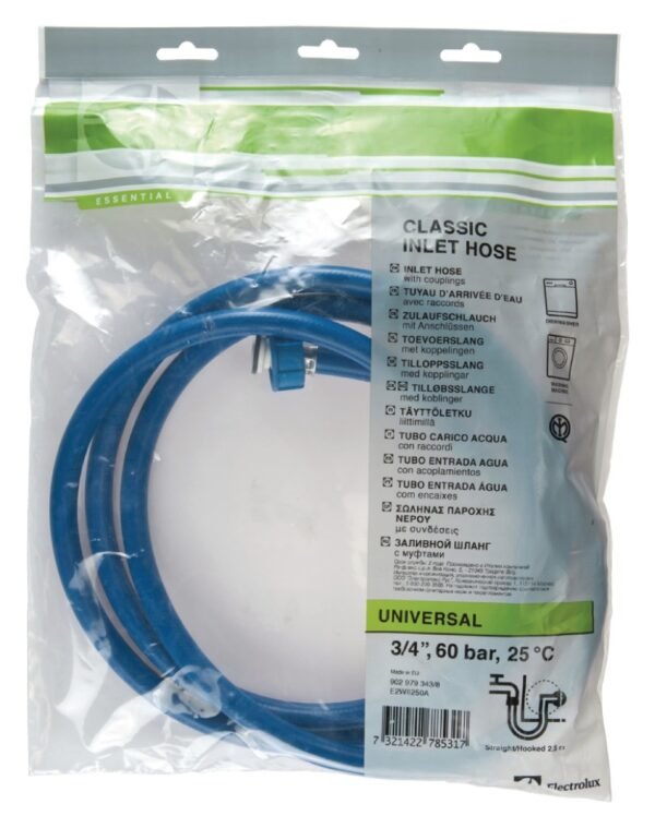 Electrolux 9029793438 Toevoerslang 3/4'' Recht - 3/4'' Gehoekt 60 Bar 25 °c 2.50 M - Afbeelding 2
