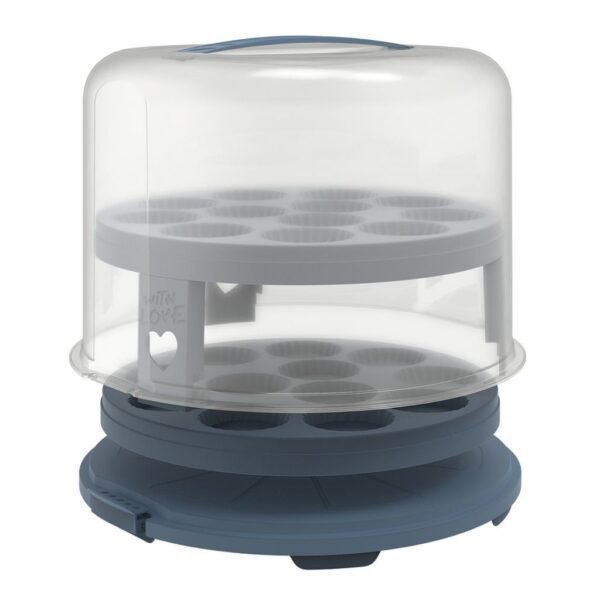Rotho Fresh Taartdoos XL + Cupcake-Houders 35.5x34.5x26 cm Horizon Blauw/Transparant - Afbeelding 2