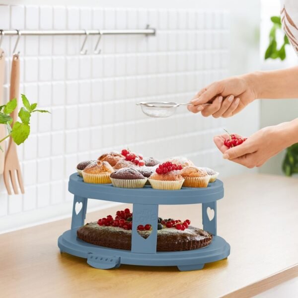 Rotho Fresh Taartdoos XL + Cupcake-Houders 35.5x34.5x26 cm Horizon Blauw/Transparant - Afbeelding 3