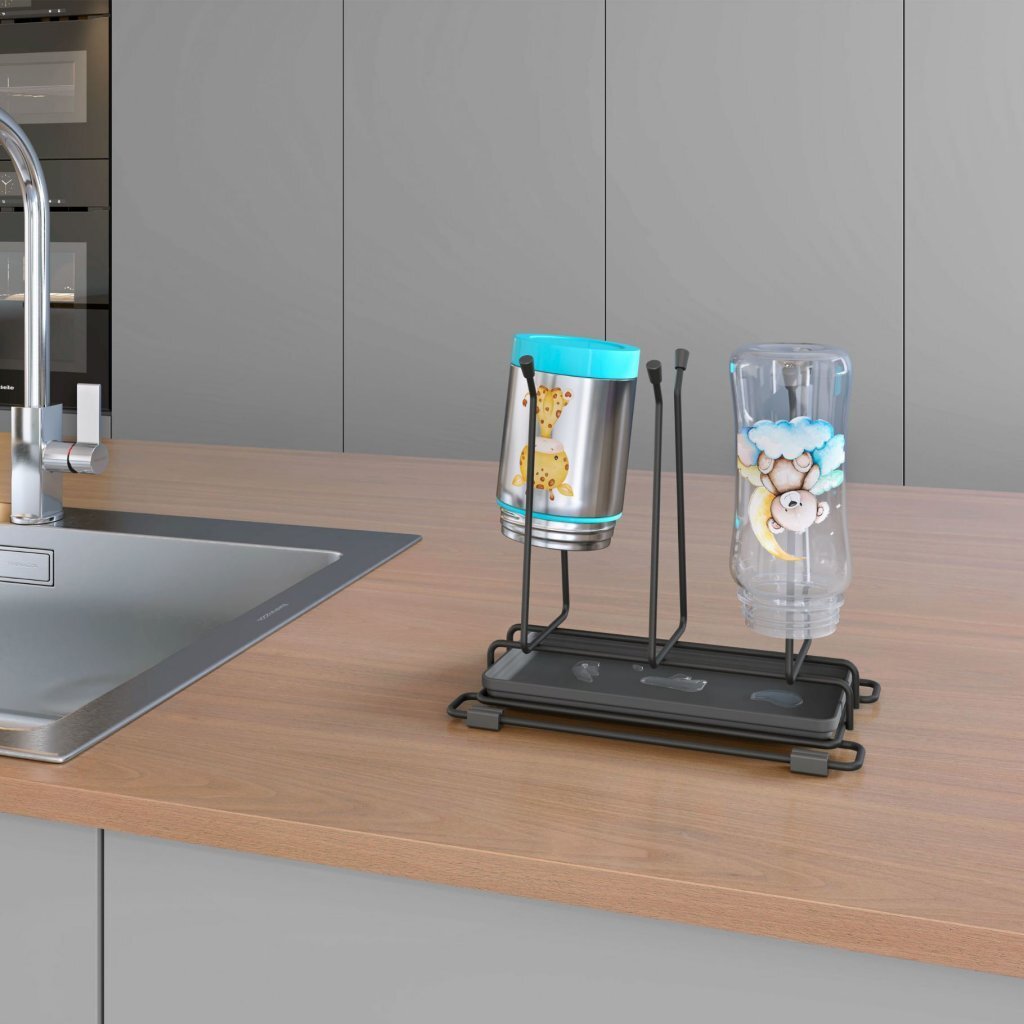 Metaltex Afdruiprek Flessen 25x14x22 cm Antraciet - Afbeelding 3