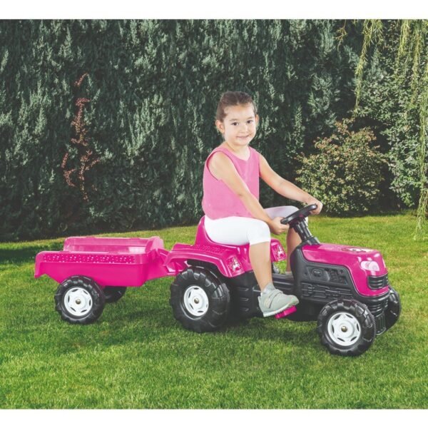 Dolu Eenhoorn Traptractor met Aanhanger Roze/Zwart - Afbeelding 2