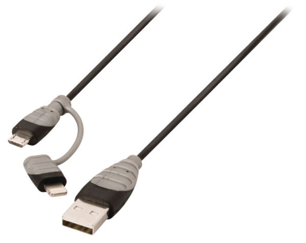 Bandridge BBM39400B10 2-in-1 Data En Oplaadkabel Usb Micro-b Male + Lightningadapter - A Male 1.00 M Zwart - Afbeelding 2