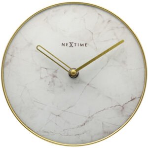 NeXtime NE-5222WI - Tafelklok - Ø 20 Cm - Glas / Metaal - Wit - 'Marble'