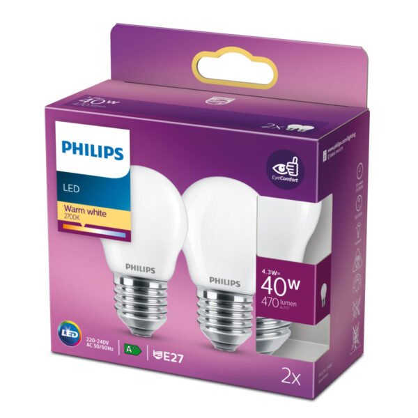 Philips Classic LED Lamp 40W E27 Warm Wit 2 Stuks - Afbeelding 2