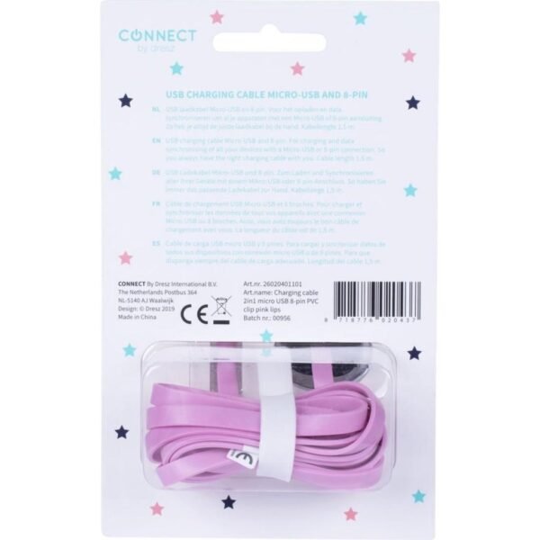 Kangaro K-58191006 Dresz 2in1 Micro-USB Laadkabel + Pin Lippen Roze - Afbeelding 3