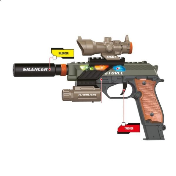 Toi-Toys Alfafox Militair Pistool met Demper + Zaklamp + Licht en Geluid - Afbeelding 2