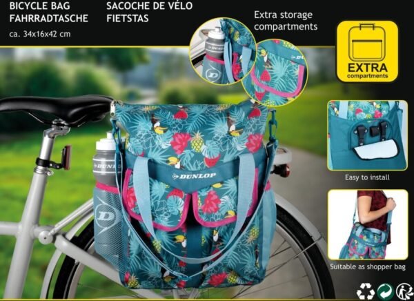 Dunlop Fietstas Rugzak 2in1 20Liter Inhoud Tropische Print - Afbeelding 2
