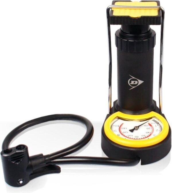 Dunlop Mini Voetpomp/Luchtpomp/Bandenpomp Inclusief 3 Adapters Analoge Drukmeter met Opbergtas - Afbeelding 2