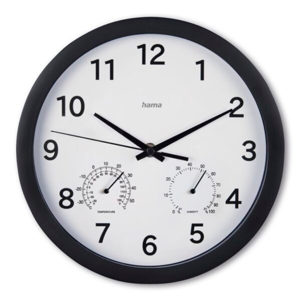 Hama Wandklok Malta met Thermo-Hygrometer Tikt Niet 25 cm Zwart/Wit