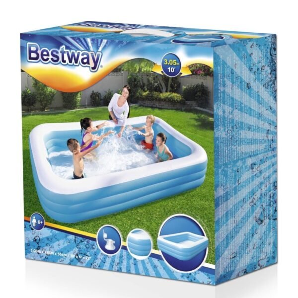 Bestway Familiezwembad Rechthoek Deluxe 305x183x56 cm Wit/Blauw - Afbeelding 3