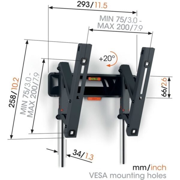 Vogel's TVM 3215 BL Kantelbare TV-Beugel voor Schermen van 19 tot 43 Inch Zwart - Afbeelding 3