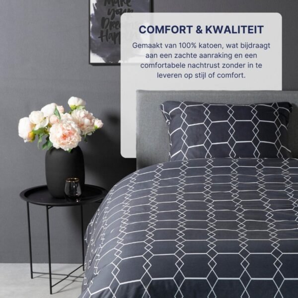 Ten Cate Katoenen Eenpersoons Dekbedovertrek 140x200/220 cm Graphic Antraciet - Afbeelding 3