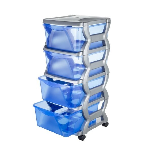 Bama Insieme Ladesysteem met Wieltjes 4 Laden 36x40x80 cm Zilver/Blauw/Transparant - Afbeelding 2