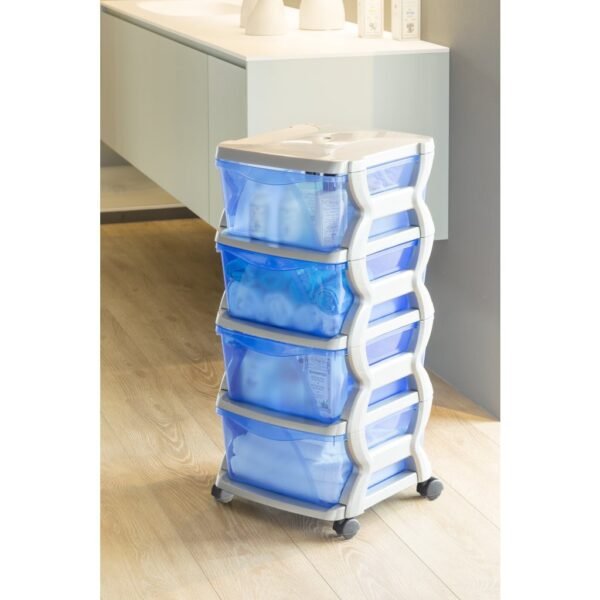 Bama Insieme Ladesysteem met Wieltjes 4 Laden 36x40x80 cm Zilver/Blauw/Transparant - Afbeelding 4