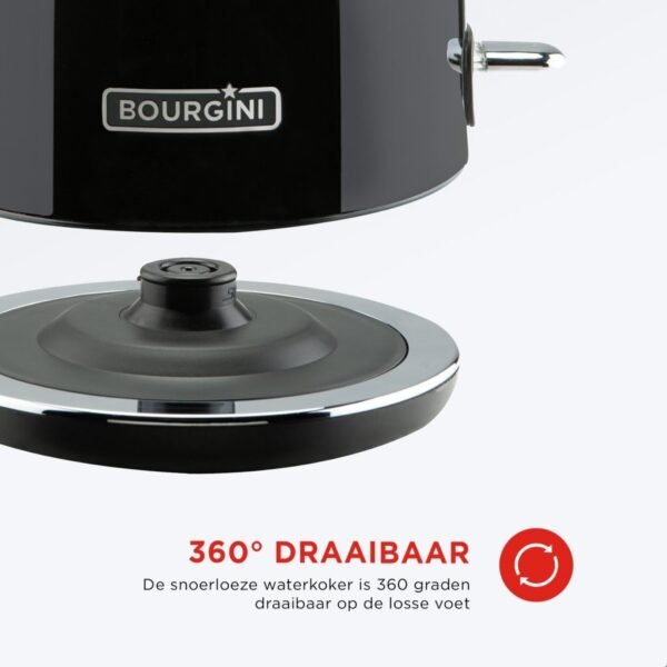 Bourgini Retro Waterkoker 1.7L 2200W Zwart/RVS - Afbeelding 2